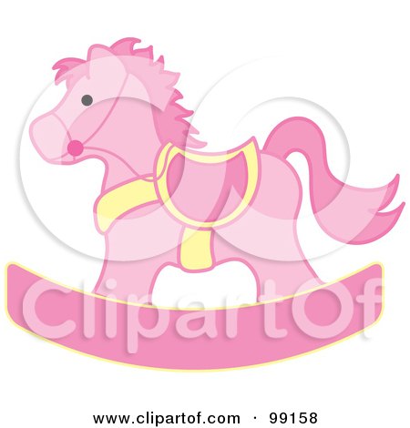 Royalty-Free (RF) Clipart Illustration of a Pink And Yellow Children's Nursery Rocking Horse by Pams Clipart