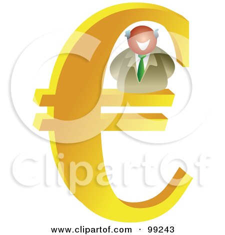 Royalty-Free (RF) Clipart Illustration of a Businessman On A Large Euro Symbol by Prawny