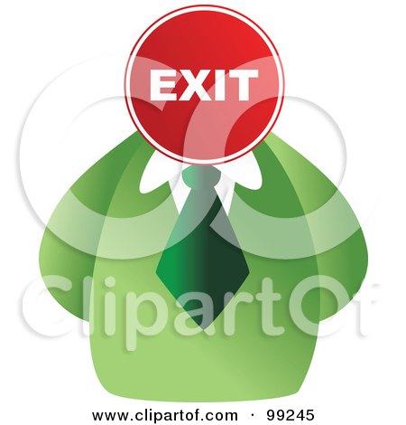 Royalty-Free (RF) Clipart Illustration of a Businessman With An Exit Sign Face by Prawny