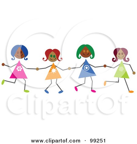 Royalty-Free (RF) Clipart Illustration of Hispanic Stick Girls Holding Hands by Prawny