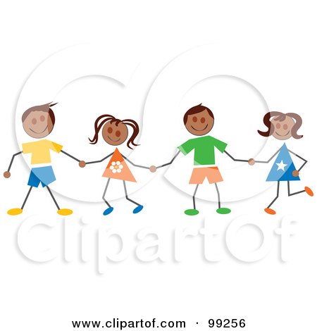 stick children holding hands clipart