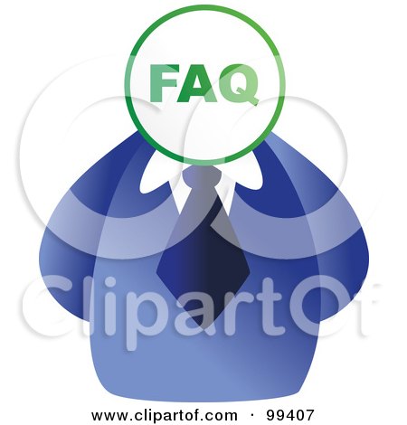 Royalty-Free (RF) Clipart Illustration of a Businessman With An FAQ Sign Face by Prawny