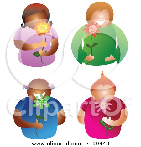 Royalty-Free (RF) Clipart Illustration of a Digital Collage Of Men And Women Holding Flowers by Prawny