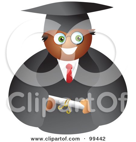 Royalty-Free (RF) Clipart Illustration of a Male Graduate In A Black Cap And Gown, Holding His Diploma by Prawny