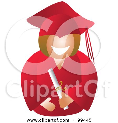 Royalty-Free (RF) Clipart Illustration of a Happy Female Graduate In A Red Gown by Prawny