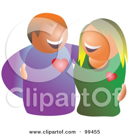 Royalty-Free (RF) Clipart Illustration of a Happy Couple Embracing And Smiling At Each Other by Prawny