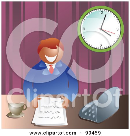Royalty-Free (RF) Clipart Illustration of a Business Man With Paperwork At His Desk by Prawny