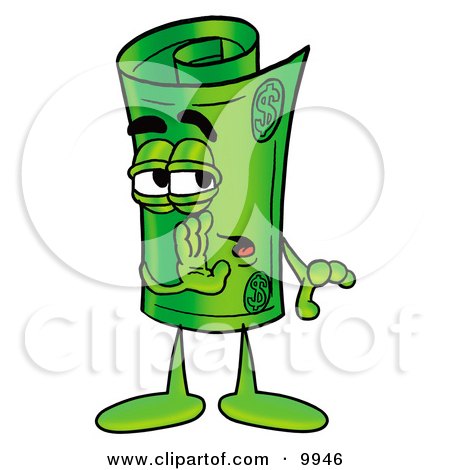 Clipart Picture of a Rolled Money Mascot Cartoon Character Whispering and Gossiping by Mascot Junction