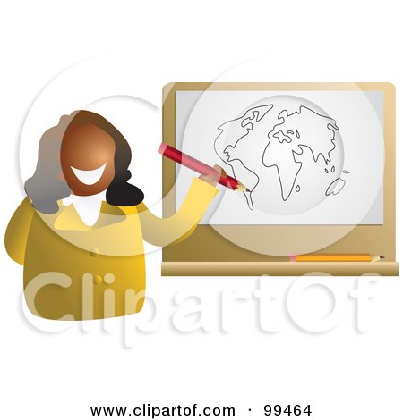 Royalty-Free (RF) Clipart Illustration of a Black Geography Teacher Drawing A Map On A Board by Prawny