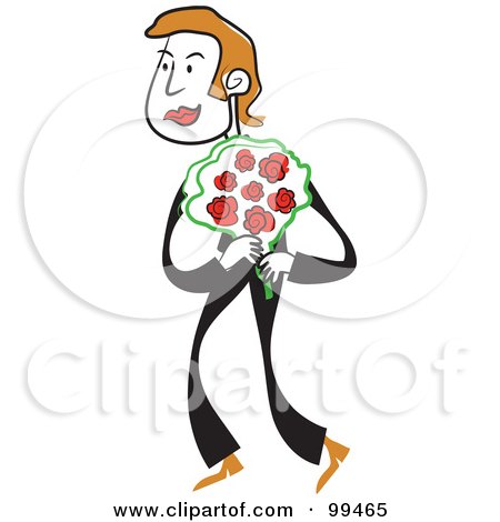 Royalty-Free (RF) Clipart Illustration of a Man In Black, Carrying A Bouquet Of Roses by Prawny