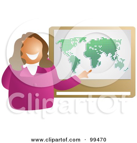 Royalty-Free (RF) Clipart Illustration of a White Geography Teacher Pointing To A Map On A Board by Prawny