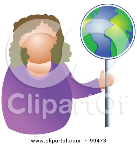 Royalty-Free (RF) Clipart Illustration of a Businesswoman Holding A Globe Sign by Prawny