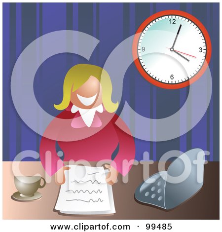 Royalty-Free (RF) Clipart Illustration of a Businesswoman With Paperwork At Her Desk by Prawny
