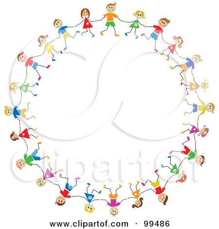 Royalty-Free (RF) Clipart Illustration of a Circle Of Caucasian Stick Children by Prawny