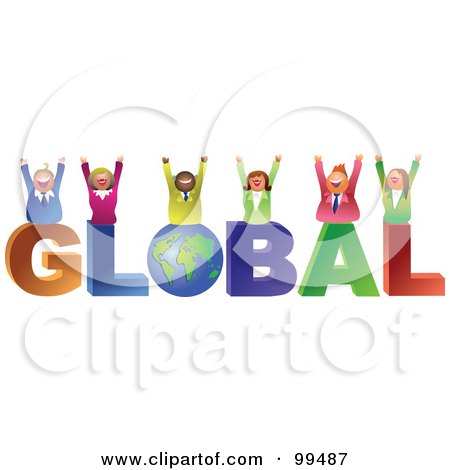 Royalty-Free (RF) Clipart Illustration of a Business Team Celebrating On Global by Prawny
