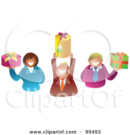 Royalty-Free (RF) Clipart Illustration of a Business Team Holding Gifts by Prawny