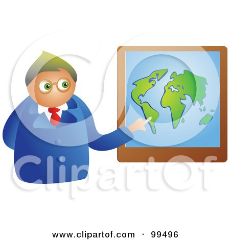 Royalty-Free (RF) Clipart Illustration of a Businessman Pointing To A Map by Prawny