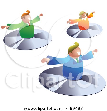 Royalty-Free (RF) Clipart Illustration of a Business Team Flying On CDs by Prawny