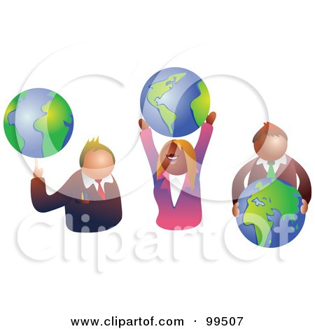 Royalty-Free (RF) Clipart Illustration of a Business Team Holding World Globes by Prawny