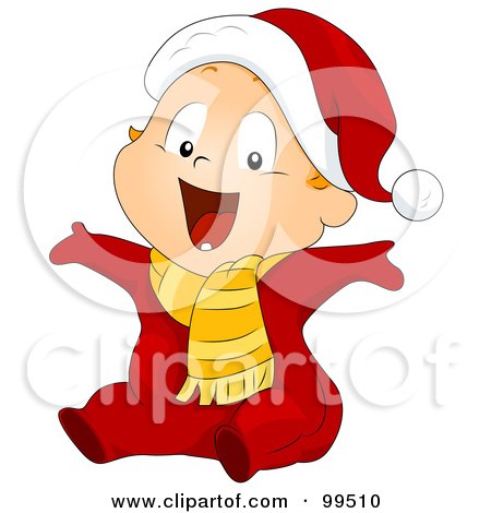 Royalty-Free (RF) Clipart Illustration of a Baby Boy In A Santa Suit, Holding His Arms Open by BNP Design Studio