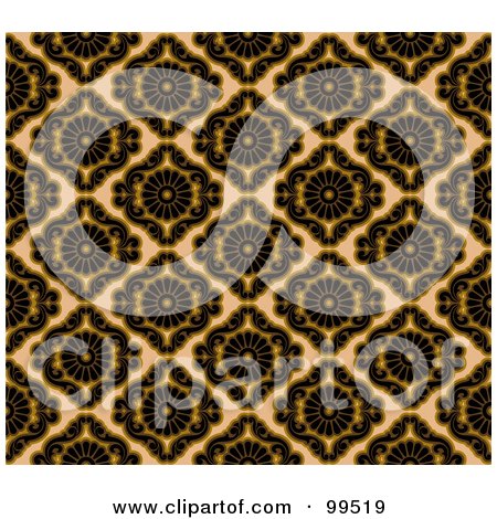 Royalty-Free (RF) Clipart Illustration of a Seamless Black And Tan Damask Pattern Design Background by BNP Design Studio