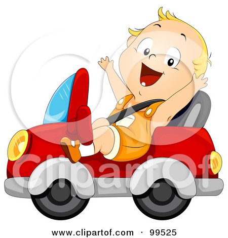 Royalty-Free (RF) Clipart Illustration of a Baby Boy Driving A Car And Wearing A Seat Belt by BNP Design Studio