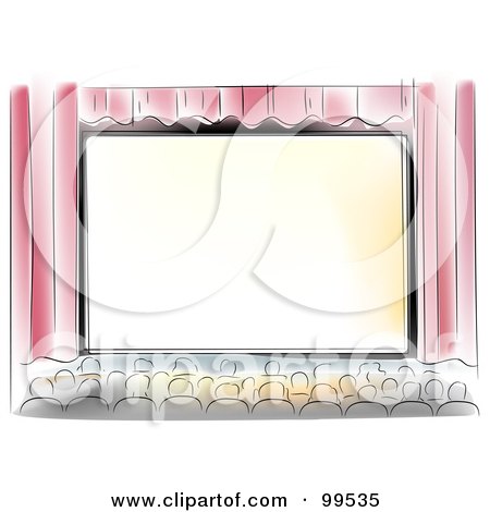 Royalty-Free (RF) Clipart Illustration of an Artistic Scene Of A Crowd Of People In A Movie Theater by BNP Design Studio