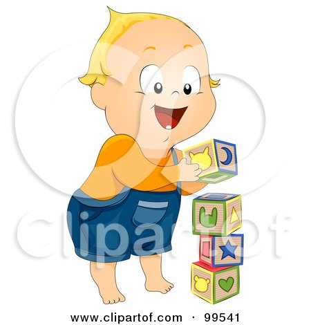 Royalty-Free (RF) Clipart Illustration of a Baby Boy Stacking Toy Blocks by BNP Design Studio