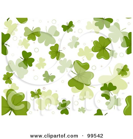 Royalty-Free (RF) Clipart Illustration of a Seamless Falling Clovers On White Pattern Design Background by BNP Design Studio
