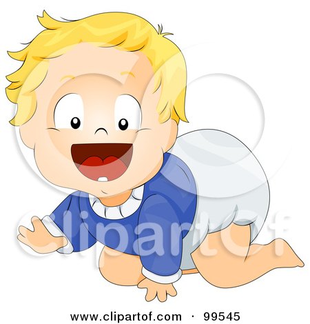 Royalty-Free (RF) Clipart Illustration of a Baby Boy In A Blue Shirt And Diaper, Crawling by BNP Design Studio