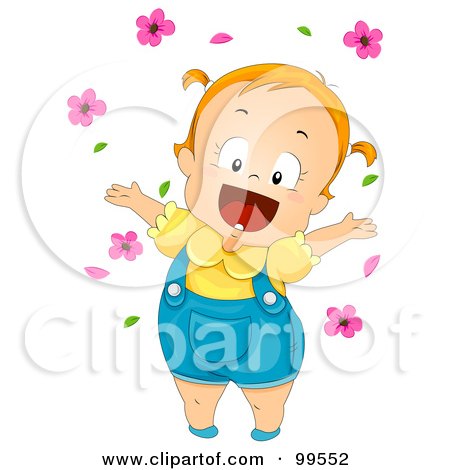 Royalty-Free (RF) Clipart Illustration of a Cute Baby Girl Playing In Pink Flowers by BNP Design Studio