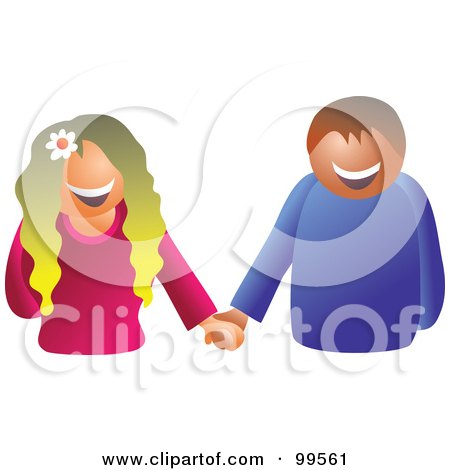Royalty-Free (RF) Clipart Illustration of a Happy Hippie Couple Holding Hands by Prawny