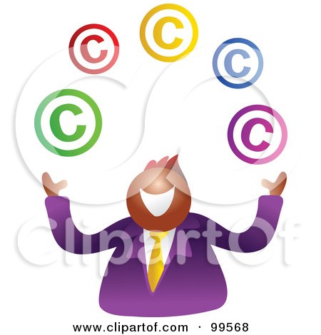 Royalty-Free (RF) Clipart Illustration of a Happy Businsesman Juggling Copyright Symbols by Prawny