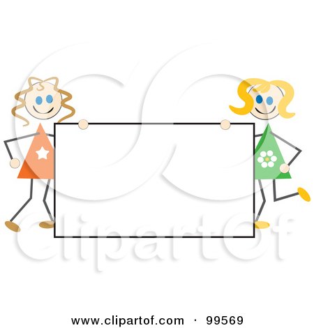 Royalty-Free (RF) Clipart Illustration of Stick Girls Holding A Blank Sign by Prawny