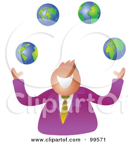 Royalty-Free (RF) Clipart Illustration of a Happy Businsesman Juggling Globes by Prawny