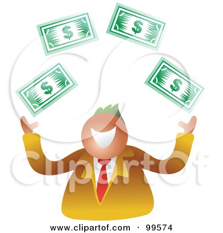 Royalty-Free (RF) Clipart Illustration of a Business Man Juggling Dollar Bills by Prawny