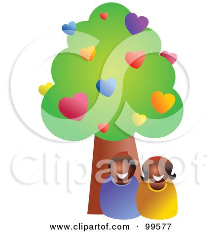 Royalty-Free (RF) Clipart Illustration of a Happy Black Couple Under A Love Tree With Hearts by Prawny