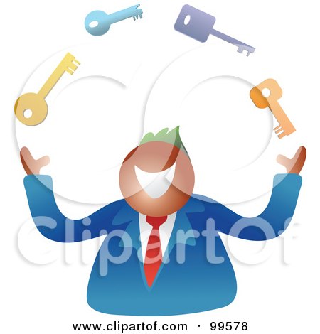 Royalty-Free (RF) Clipart Illustration of a Happy Businsesman Juggling Keys by Prawny
