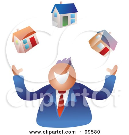 Royalty-Free (RF) Clipart Illustration of a Happy Businsesman Juggling Houses by Prawny