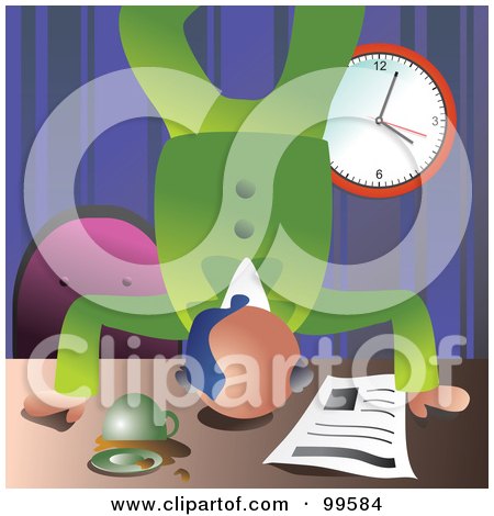 Royalty-Free (RF) Clipart Illustration of a Business Man Doing A Head Stand On His Desk by Prawny