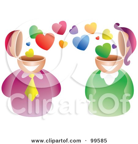 Royalty-Free (RF) Clipart Illustration of a Business Man And Women With Loving Brains by Prawny