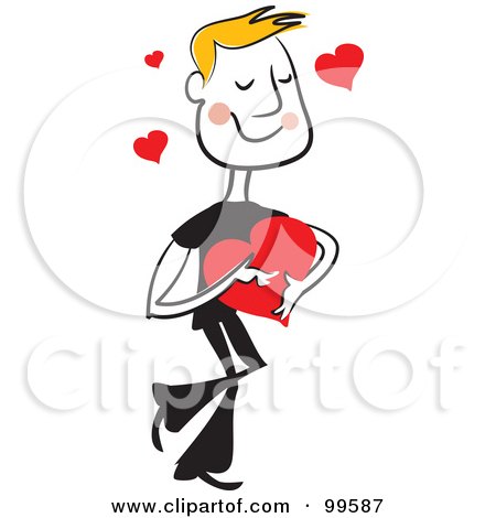 Royalty-Free (RF) Clipart Illustration of a Man In Black, Carrying A Red Heart by Prawny