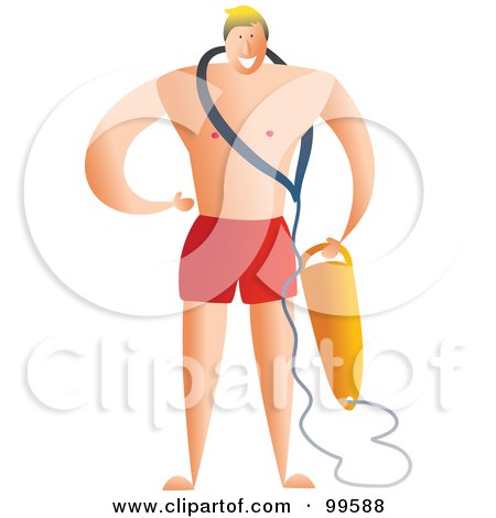 Royalty-Free (RF) Clipart Illustration of a Male Lifeguard In Red Shorts by Prawny