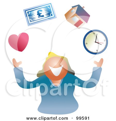Royalty-Free (RF) Clipart Illustration of a Business Woman Juggling Life Symbols by Prawny