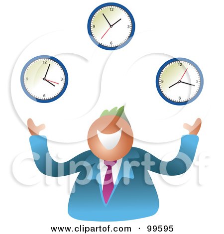 Royalty-Free (RF) Clipart Illustration of a Happy Businsesman Juggling Clocks by Prawny