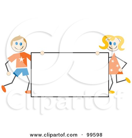 Royalty-Free (RF) Clipart Illustration of Stick Children Holding A Blank Sign by Prawny