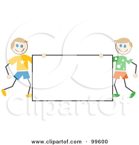 Royalty-Free (RF) Clipart Illustration of Caucasian Stick Boys Holding A Blank Sign by Prawny