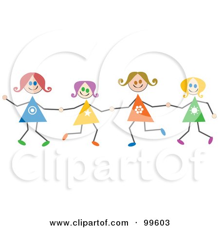 Royalty-Free (RF) Clipart Illustration of Caucasian Stick Girls Holding Hands by Prawny