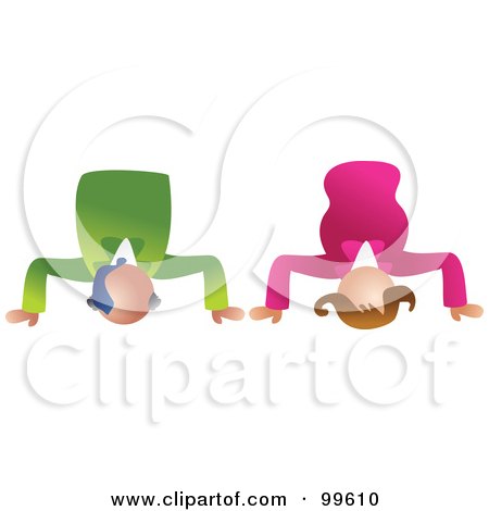 Royalty-Free (RF) Clipart Illustration of a Business Man And Woman Doing Head Stands by Prawny