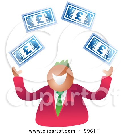 Royalty-Free (RF) Clipart Illustration of a Business Man Juggling Euro Bills by Prawny